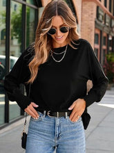 Round Neck Smocked Lantern Sleeve T-Shirt OutfitFlow